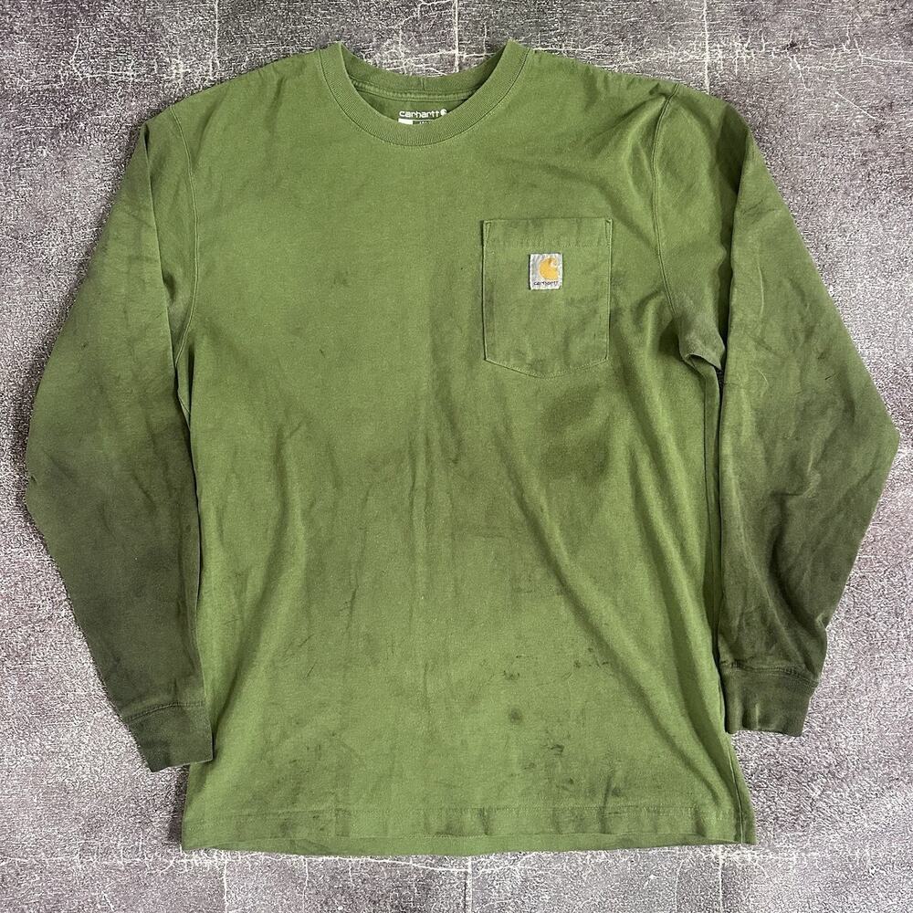 Men's Carhartt Dearborn Arborvitae Heather Green Long Sleeve Pocket T Shirt Sz M